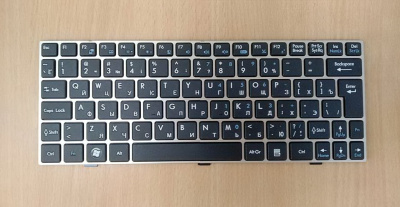 Клавиатура для ноутбука MSI U135, U160, чёрная, с серой рамкой, RU